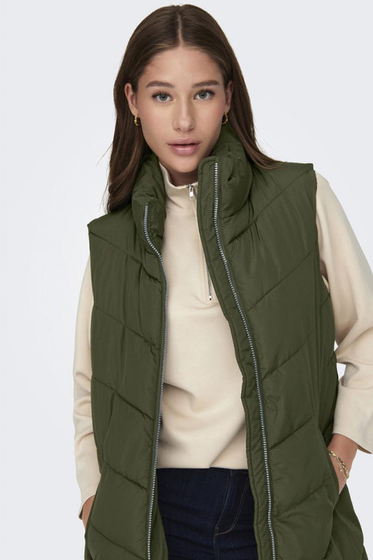 Doudoune longue sans manches kaki