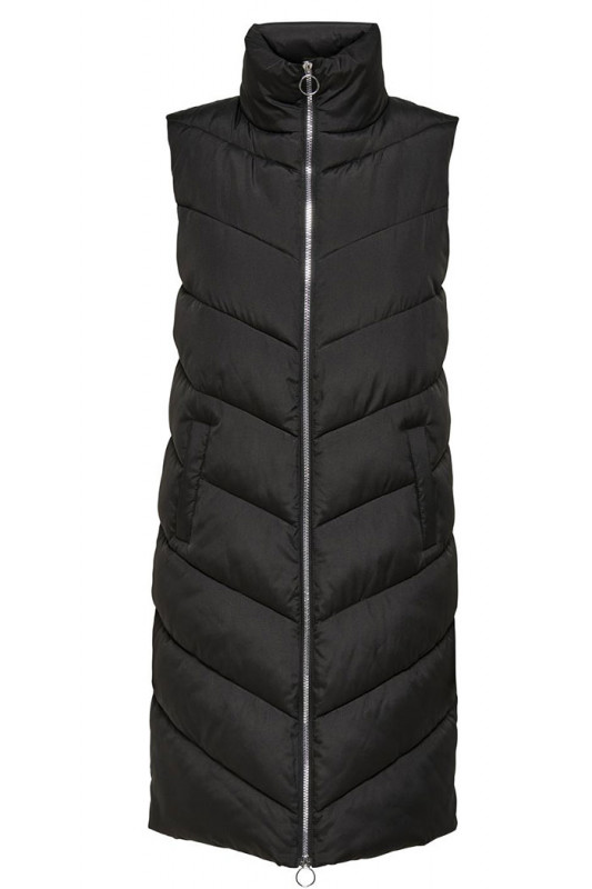 Doudoune longue sans manches noir en polyester