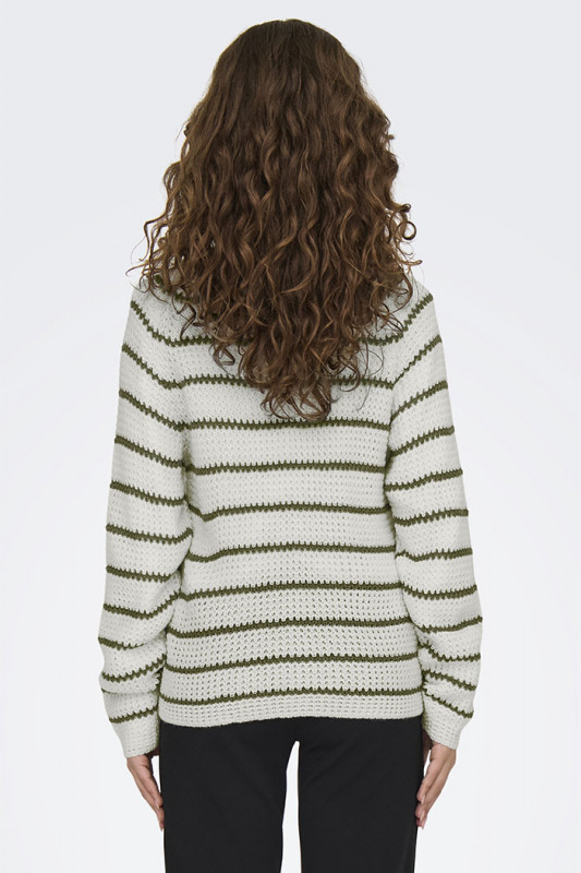 Pullover raglan Ellen à rayures vert olive