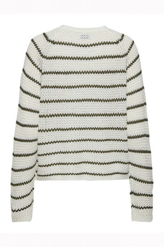 Pullover raglan Ellen à rayures vert olive