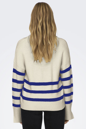 Pull Monna beige à rayures bleues