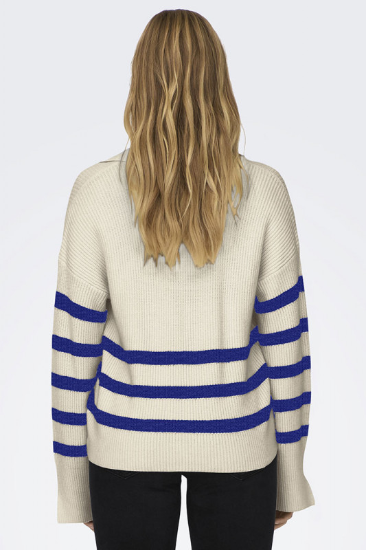 Pull Monna beige à rayures bleues