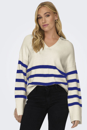 Pull Monna beige à rayures bleues femme