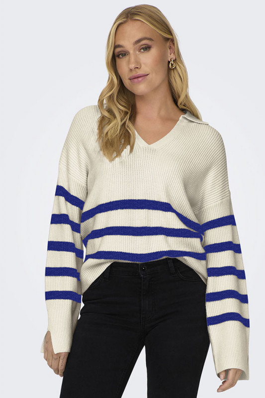 Pull Monna beige à rayures bleues femme