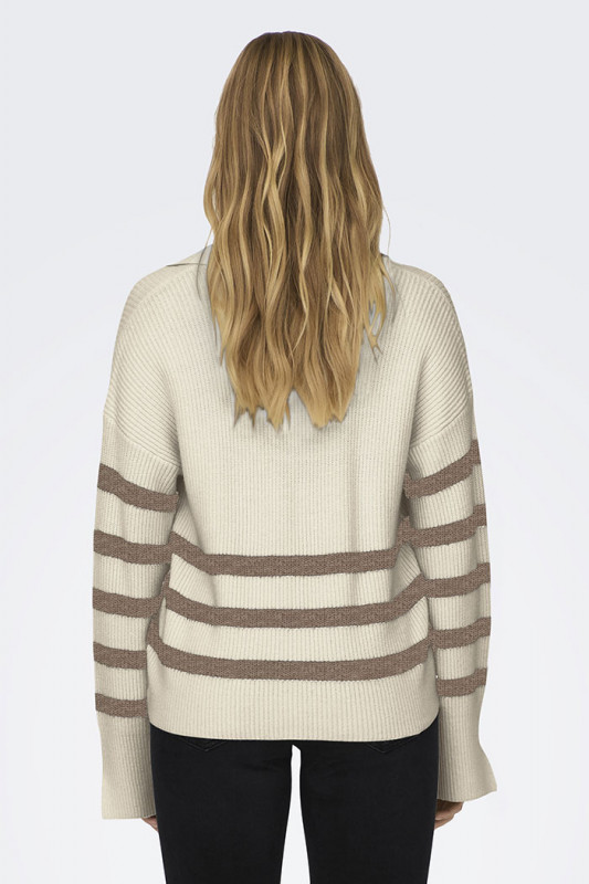 Pull Monna beige à rayures marron