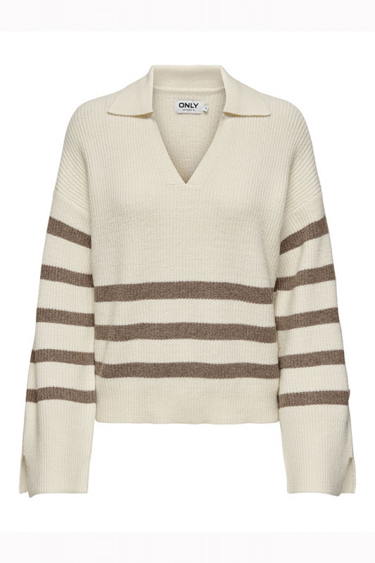 Pull Monna beige à rayures marron femme Only