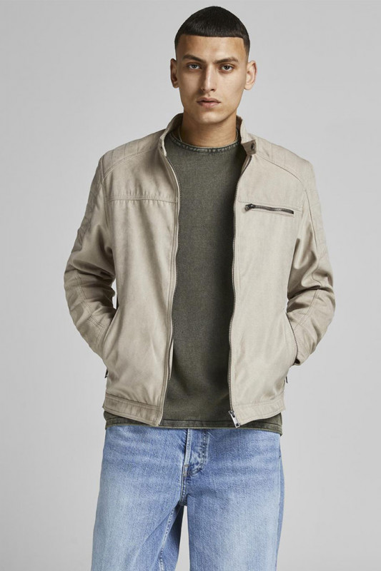 Blouson beige en simili cuir homme