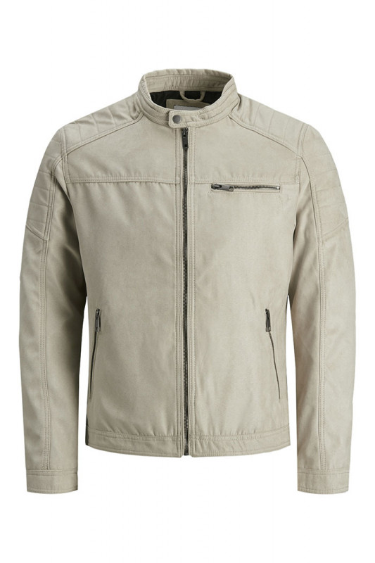 Blouson beige en simili cuir jack & jones col motard