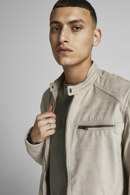 Blouson beige en simili cuir manches longue jack & jones