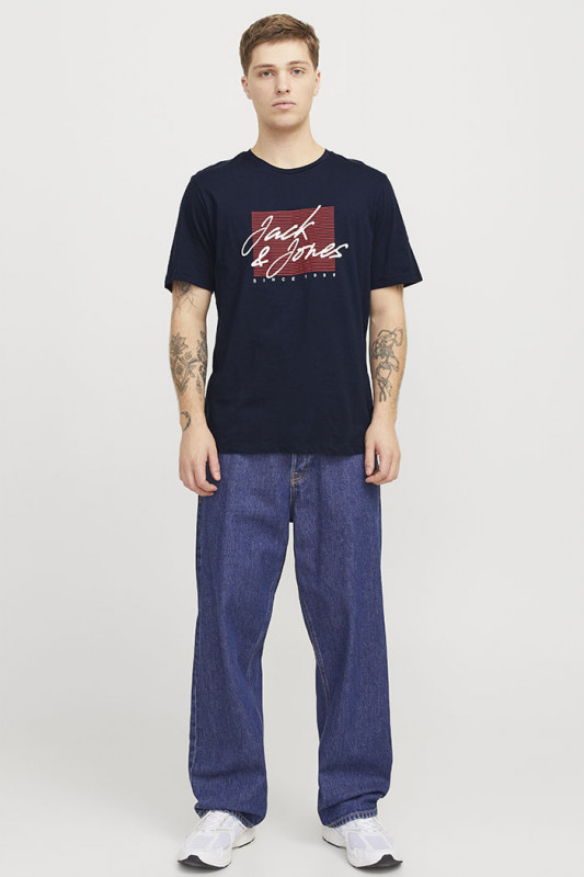 T-shirt col rond bleu marine 100% coton jack & jones