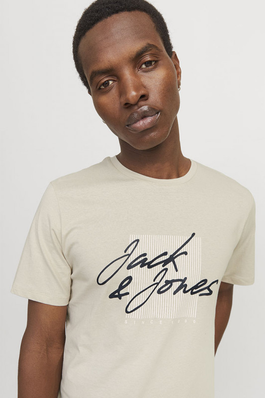 T-shirt col rond beige homme jack & jones