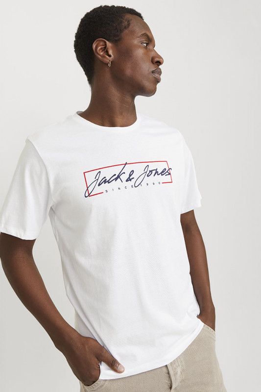 T-shirt col rond blanc homme en coton 