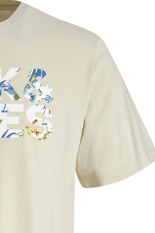 T-shirt Jeff beige jack & jones manches courtes