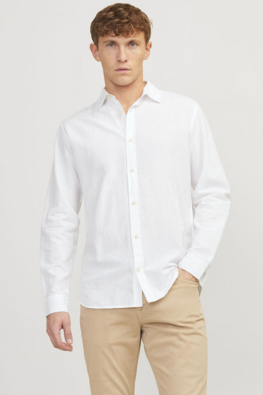 Chemise lin et coton blanche homme
