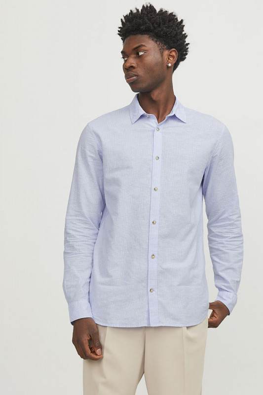 Chemise lin et coton bleu ciel homme