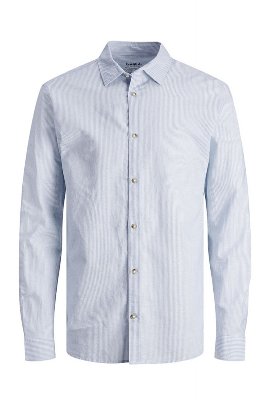 Chemise lin et coton bleu ciel homme manches longues