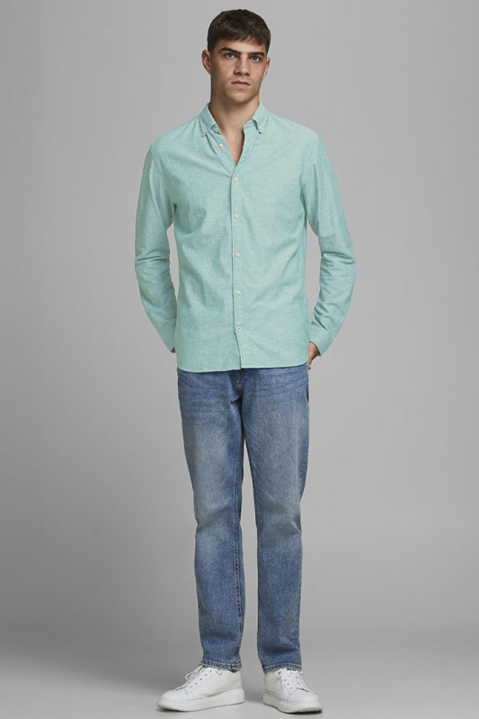 Chemise lin et coton vert d'eau homme jack & jones