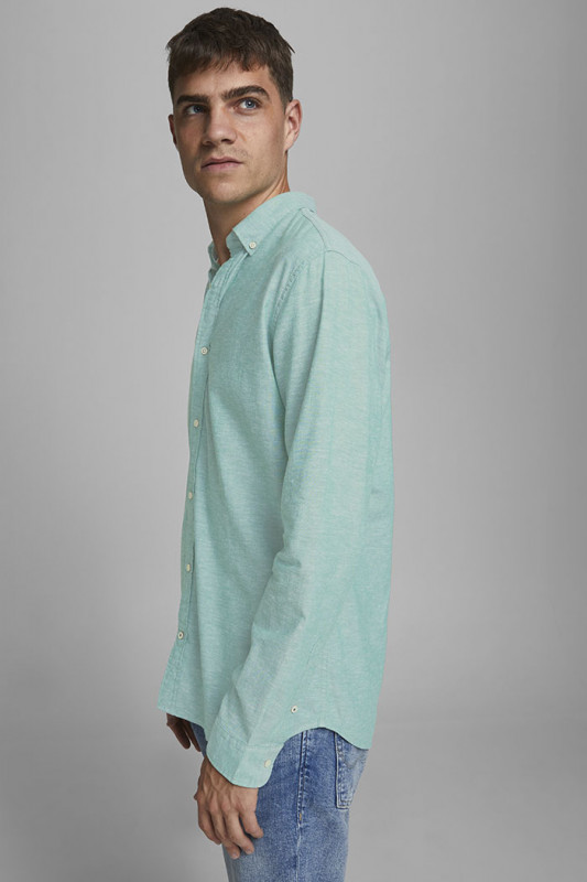 Chemise lin et coton vert d'eau Jack & Jones