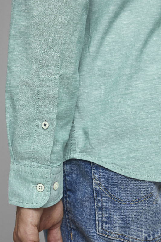 Chemise lin et coton vert d'eau manches longues