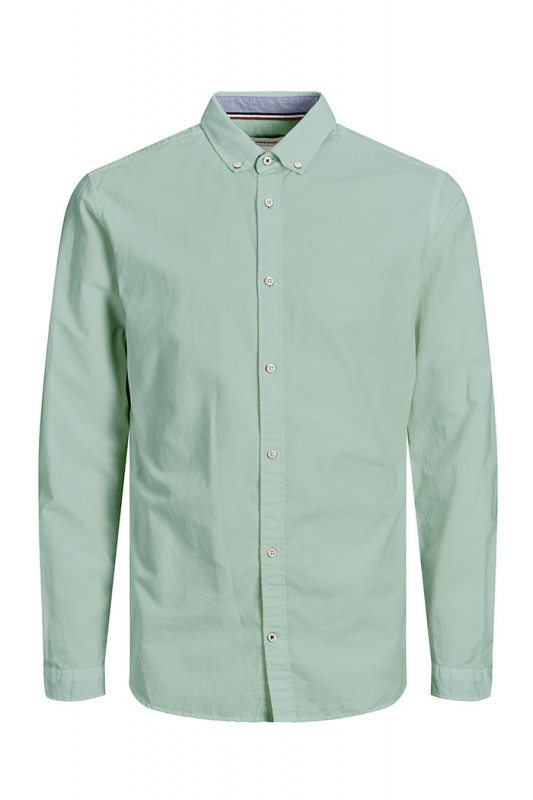 Chemise lin et coton vert d'eau manches longues homme
