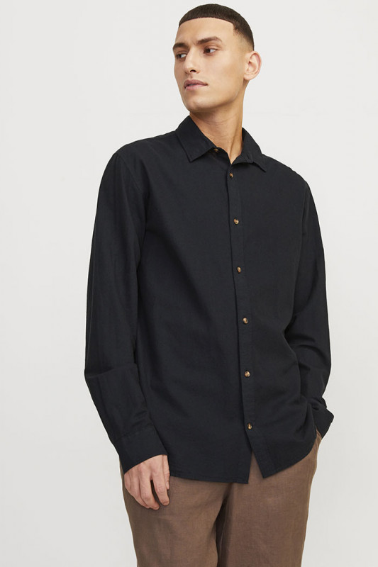 Chemise lin et coton noire homme