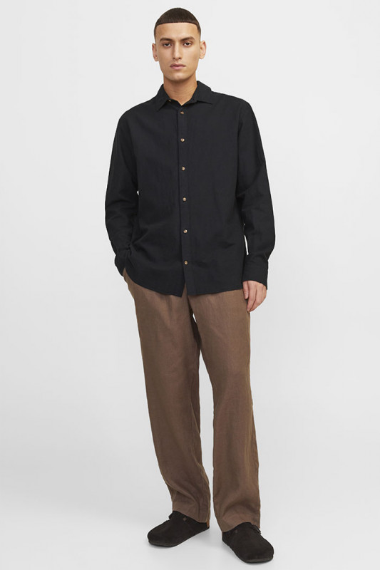 Chemise lin et coton noire Jack & Jones