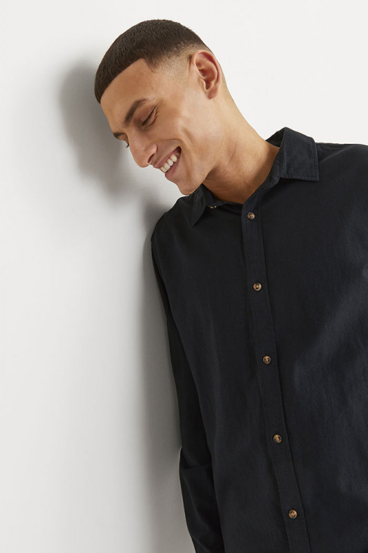 Chemise lin et coton noire J&J