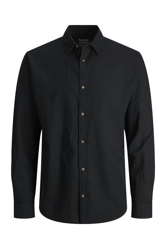 Chemise lin et coton noire manches longues homme