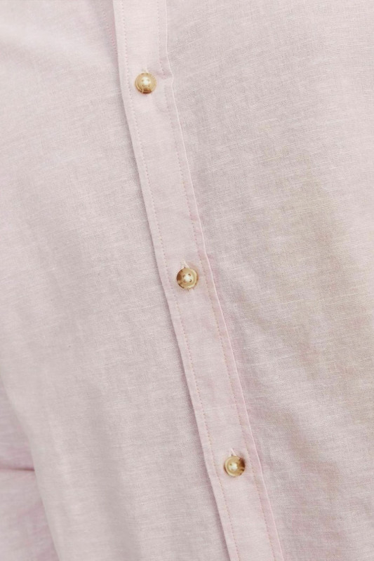 Chemise lin et coton rose pâle manches longues homme