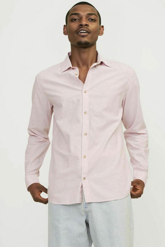 Chemise lin et coton rose pâle homme