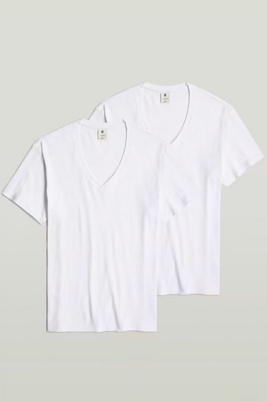 Lot de 2 t-shirts blanc col V en coton bio