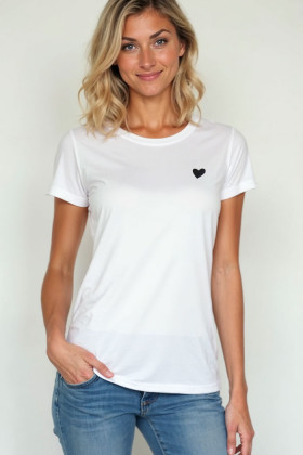 T-shirt blanc coeur noir femme
