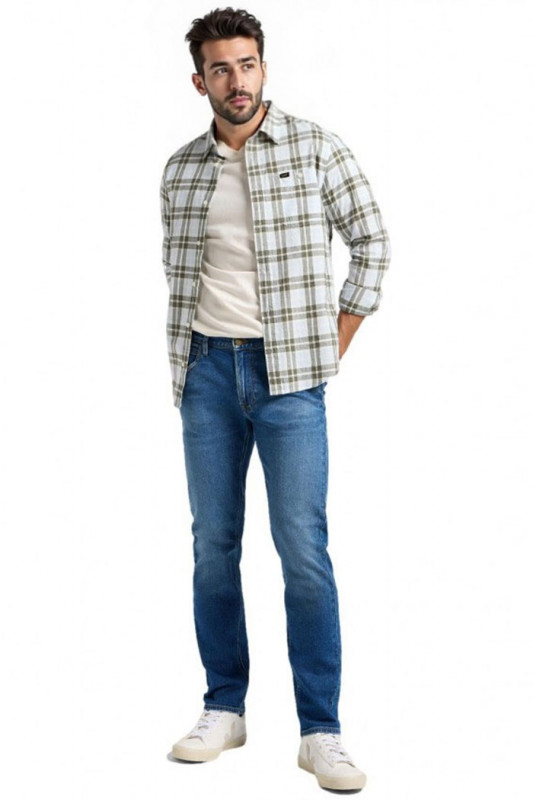 Chemise à carreaux écru/olive Lee 100% coton