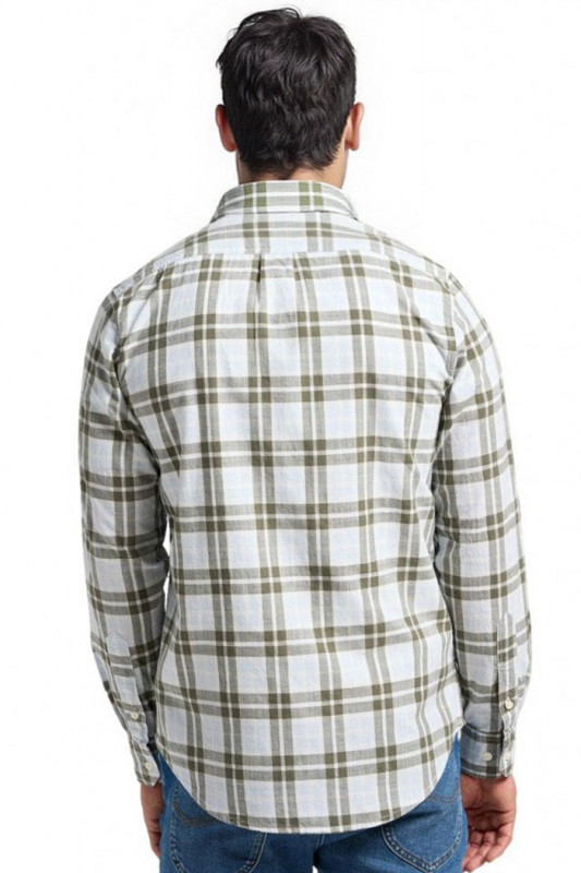 Chemise à carreaux écru/olive