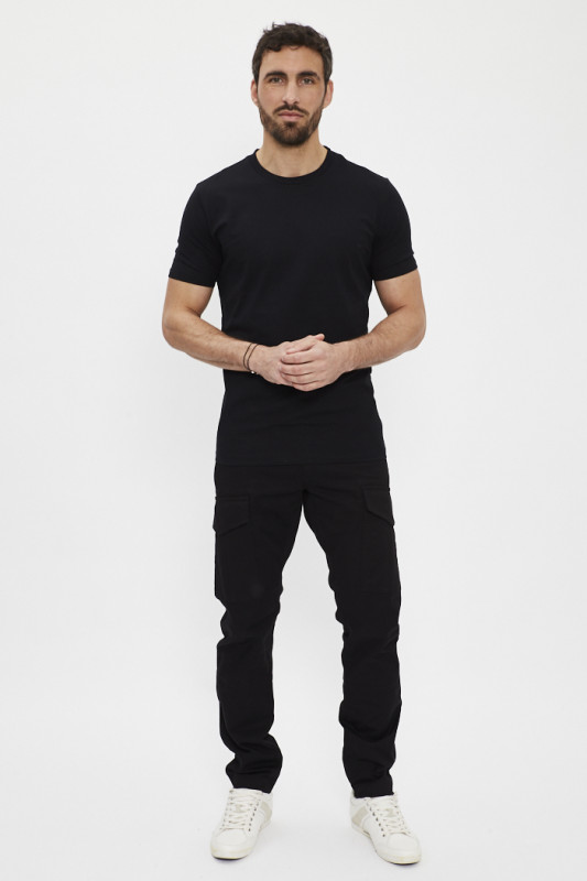 T-shirt slim noir en coton et élasthanne