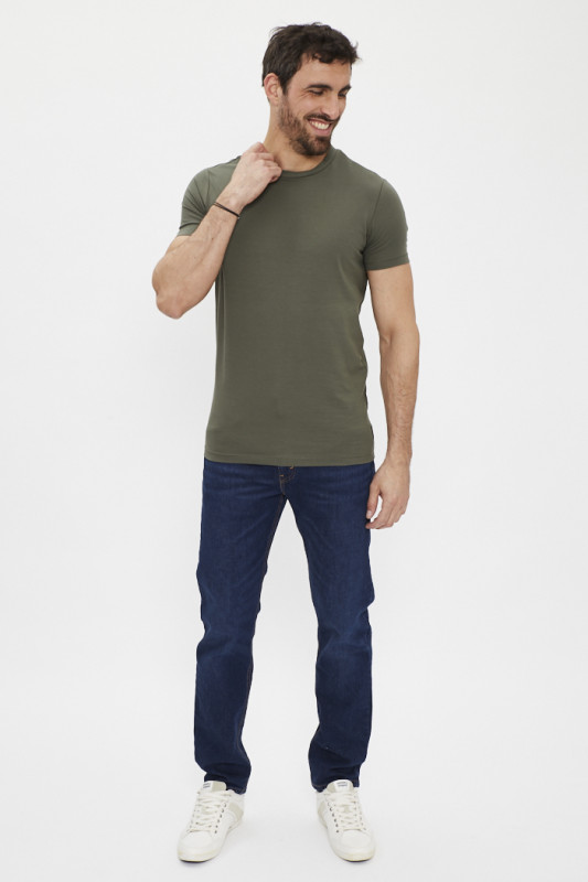 T-shirt slim kaki en coton et élasthanne