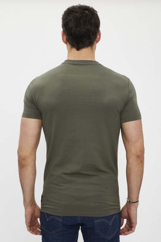 T-shirt slim kaki en coton et élasthanne