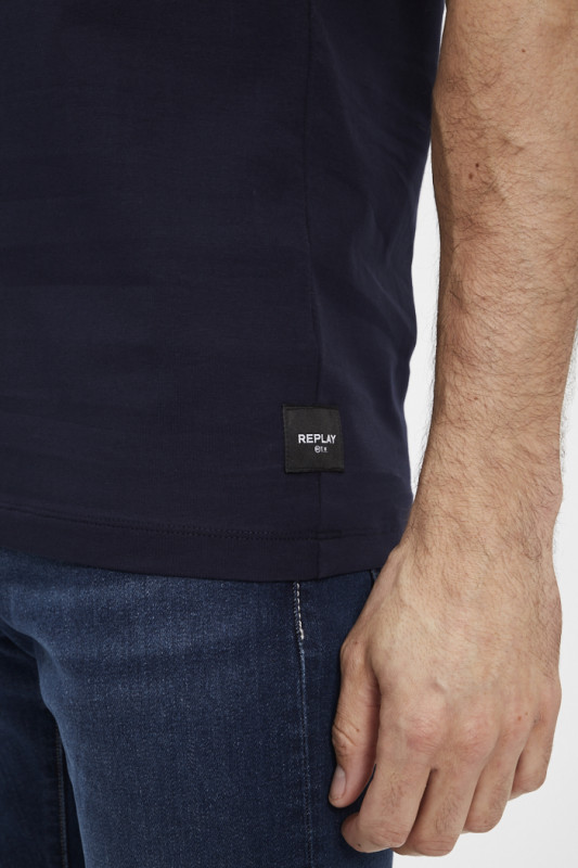 T-shirt slim bleu marine en coton et élasthanne