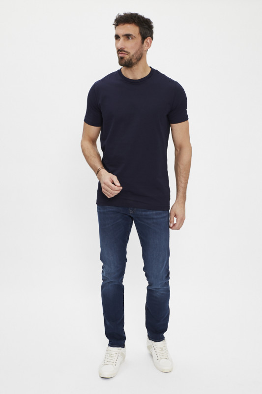 T-shirt slim bleu marine en coton et élasthanne
