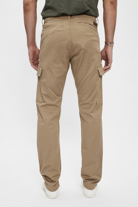 pantalon cargo camel coton et élasthanne