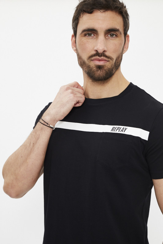 T-shirt noir avec lettrage imprimé homme Replay