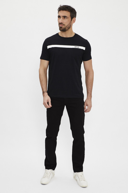 T-shirt noir avec lettrage imprimé Replay