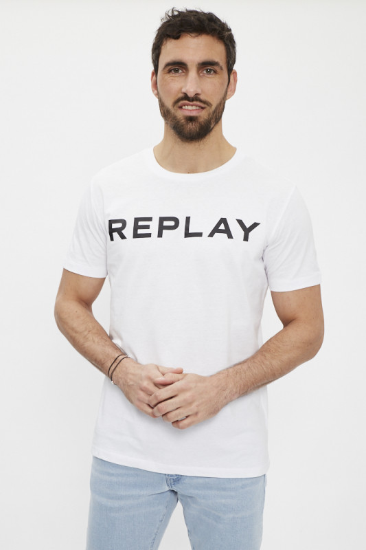 T-shirt blanc avec lettrage sur la poitrine homme