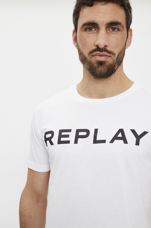 T-shirt blanc avec lettrage sur la poitrine homme Replay