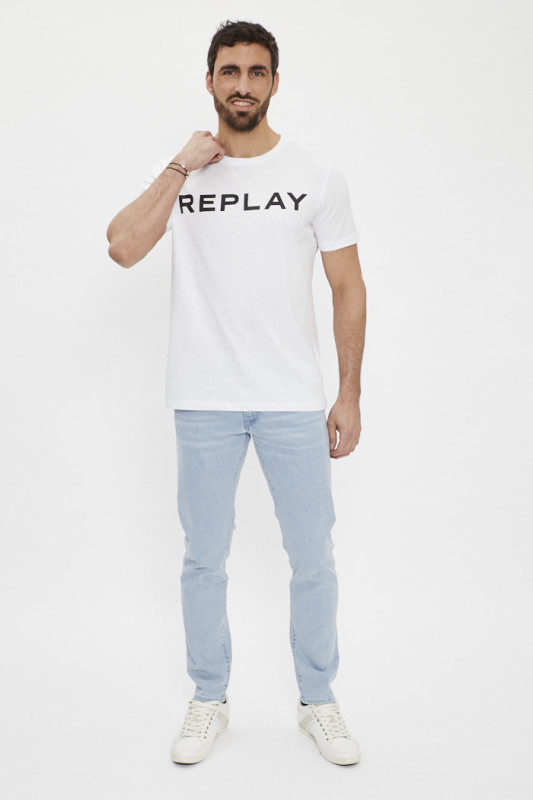 T-shirt blanc avec lettrage sur la poitrine Replay