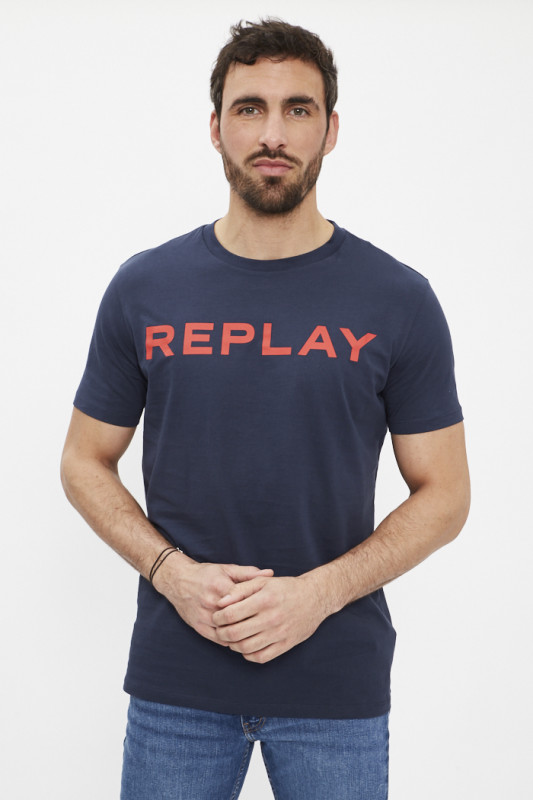 T-shirt bleu marine avec lettrage sur la poitrine homme