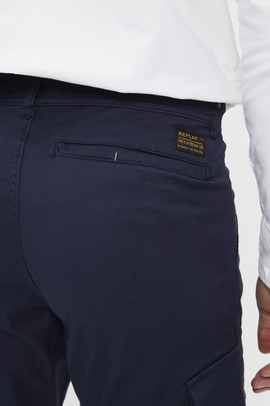 pantalon cargo bleu marine coton et élasthanne homme Replay