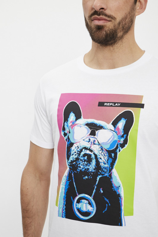 T-shirt Bulldog blanc homme Replay