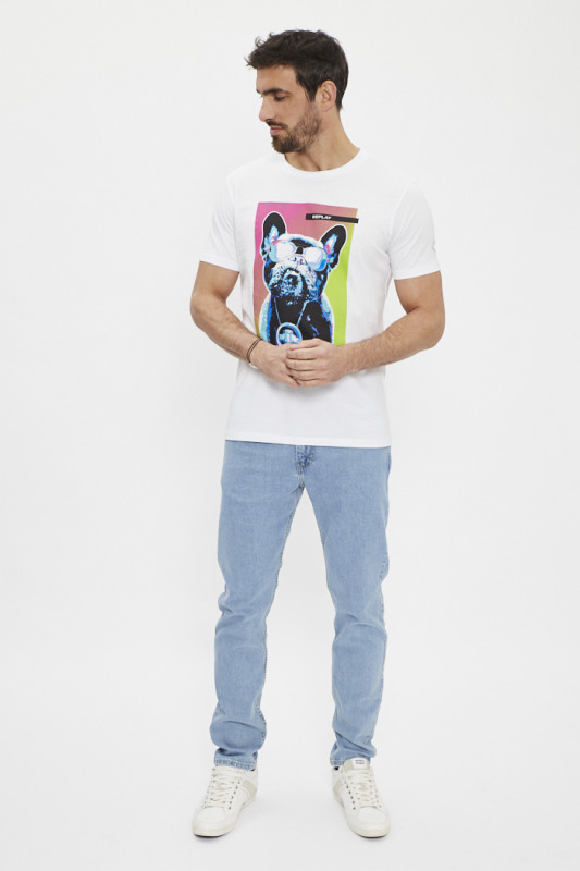 T-shirt Bulldog blanc Replay