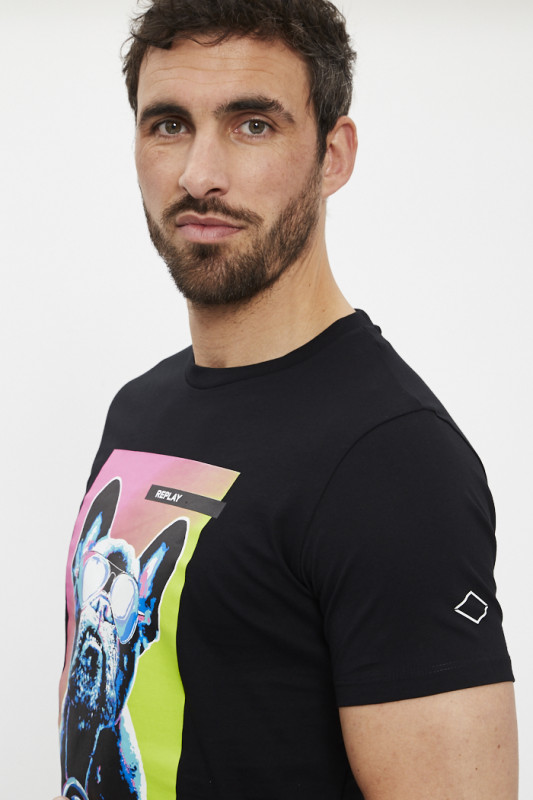 T-shirt Bulldog noir homme Replay